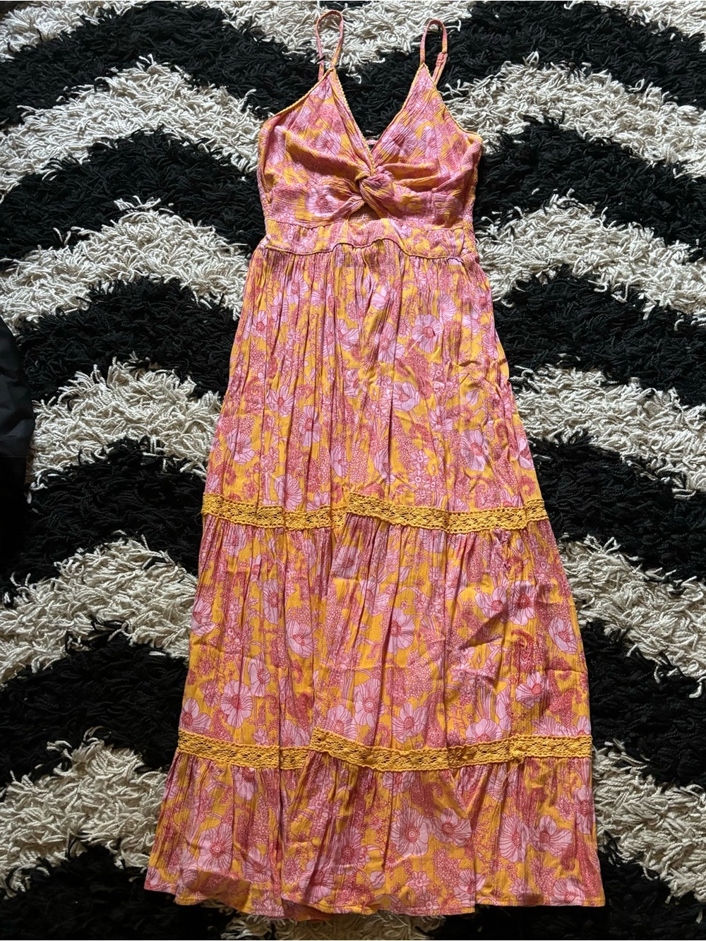 Angie Hippie Floral Pink Orange Wrap Cutout V-Neck Maxi Dress